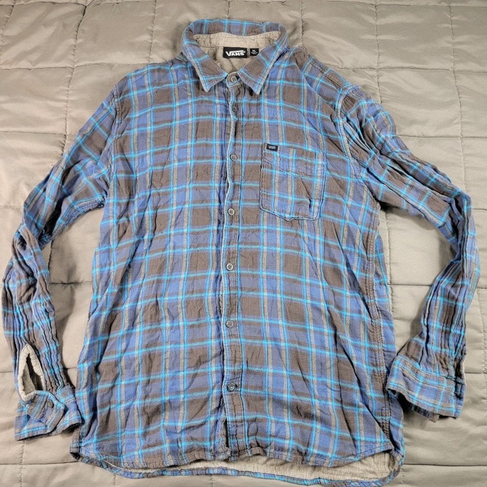 Vans Mens XL Blue Long Sleeve Plaid Button Shirt Pocket Tee Lightweight Casual